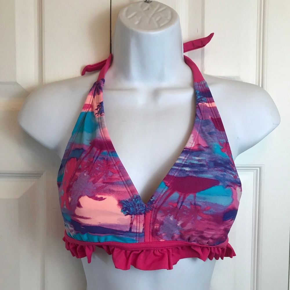 Xhilaration Fucsia Tropical Print Bikini Swim Top